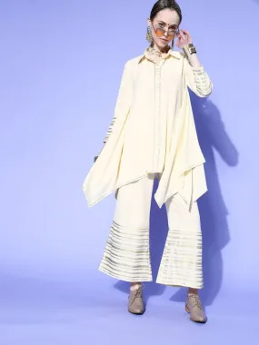 Ahalyaa Women Off White Colour Crepe Printed Top Palazzo Set