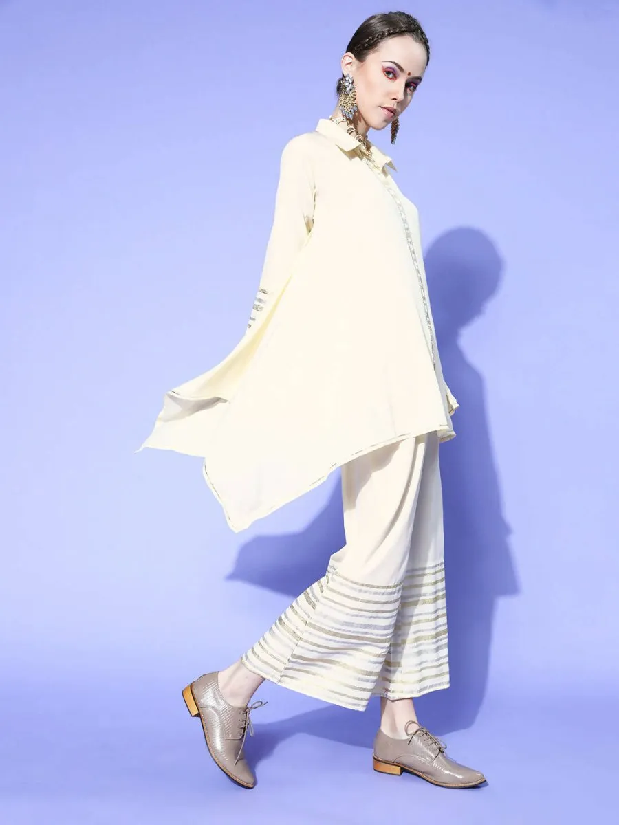 Ahalyaa Women Off White Colour Crepe Printed Top Palazzo Set
