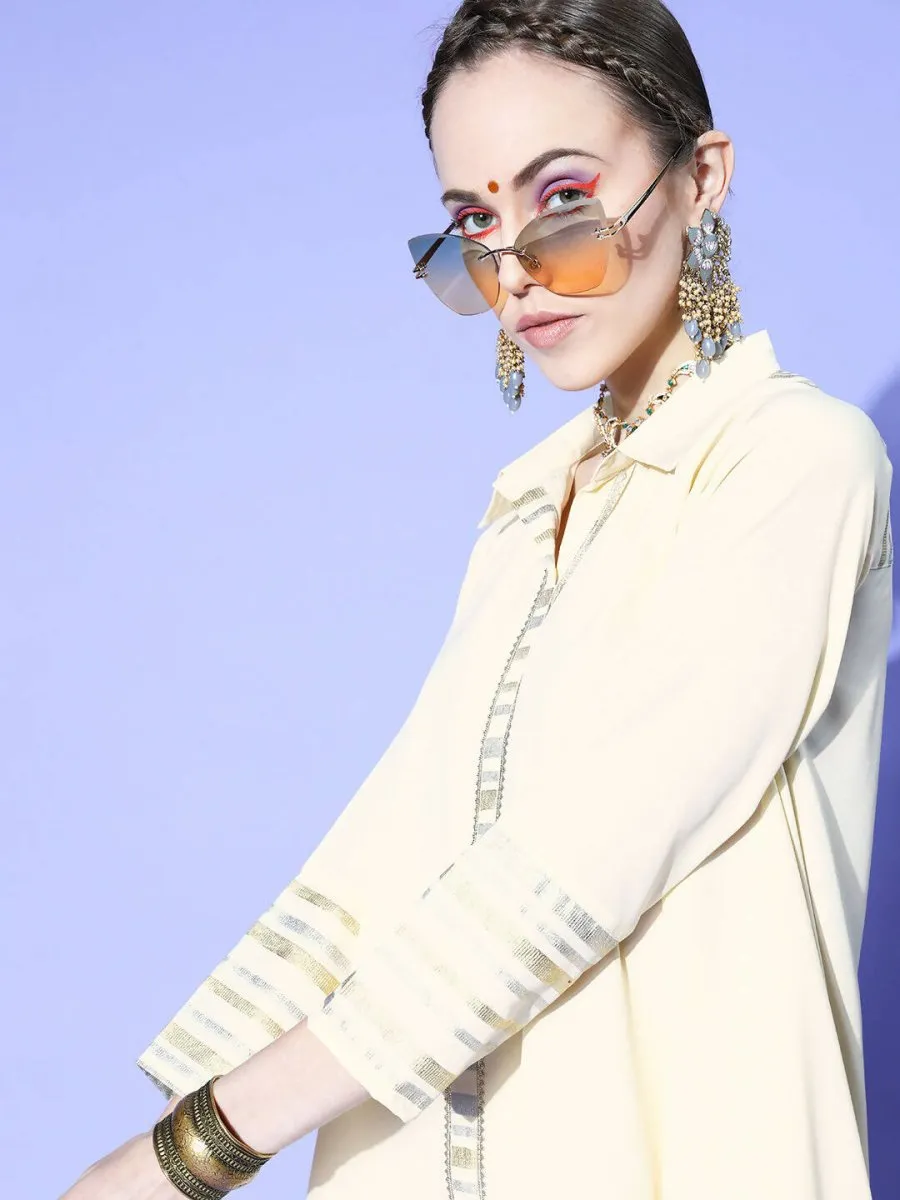 Ahalyaa Women Off White Colour Crepe Printed Top Palazzo Set