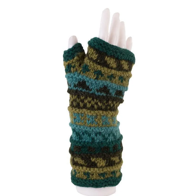 Australian Merino Wool Striped Fingerless Gloves