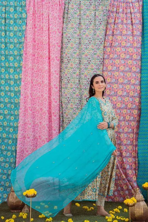 Beige Anarkali Set