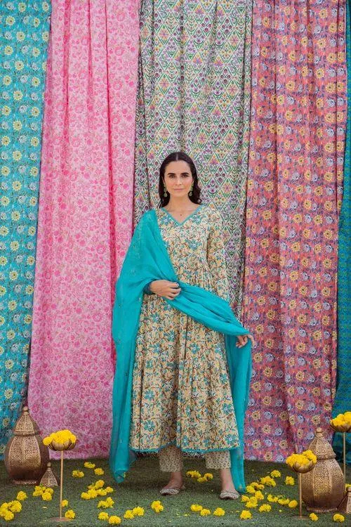 Beige Anarkali Set