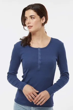 Boxercraft Womens Harper Long Sleeve Henley T-Shirt - Navy Blue
