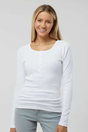Boxercraft Womens Harper Long Sleeve Henley T-Shirt - White