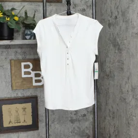 Calvin Klein Women's T-Shirt Silver Button Detailing Tee M1TH0807 Soft White L