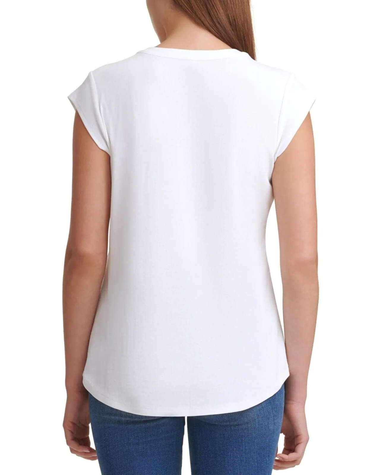 Calvin Klein Women's T-Shirt Silver Button Detailing Tee M1TH0807 Soft White L