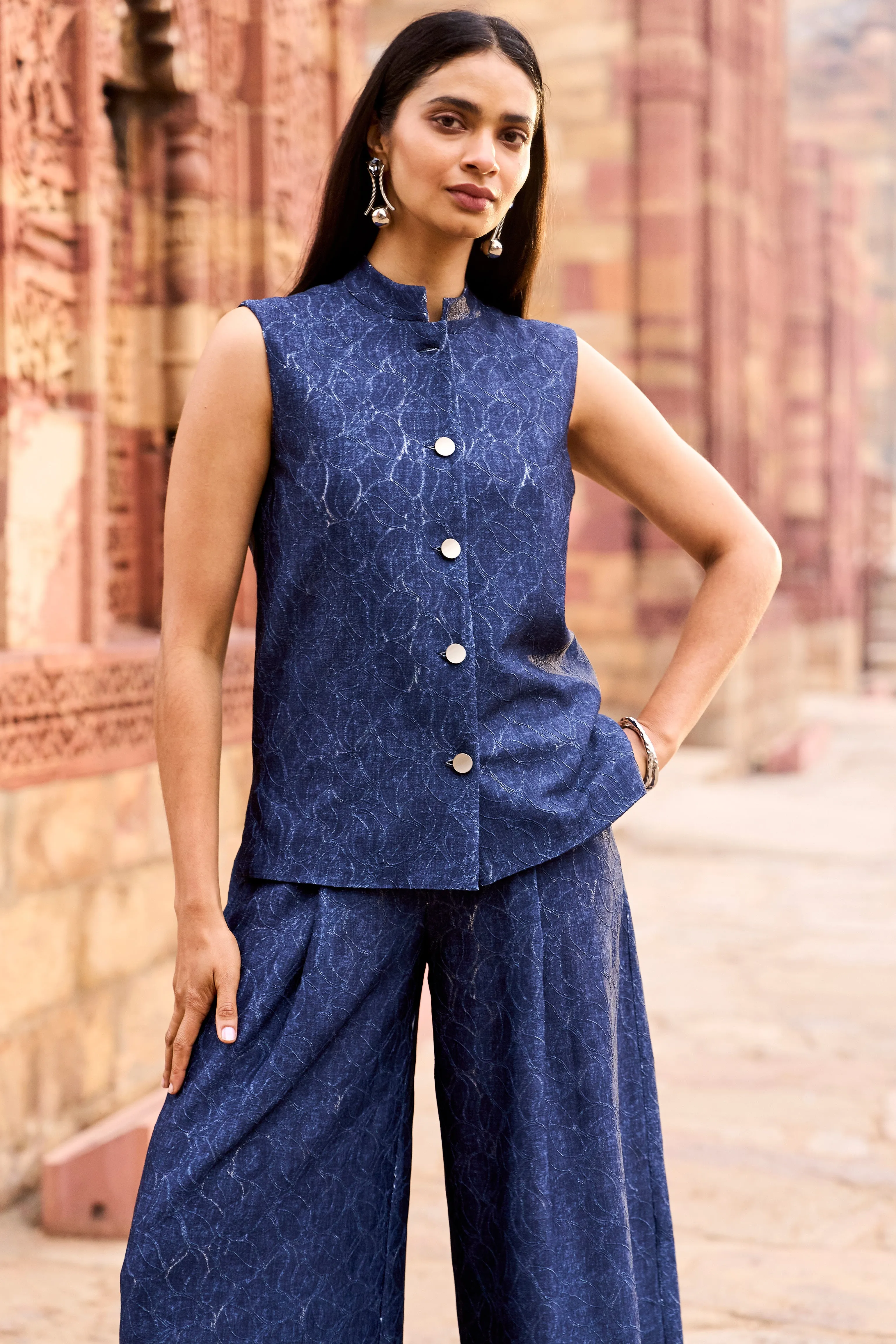 Denim Lace Waistcoat and Pant Set