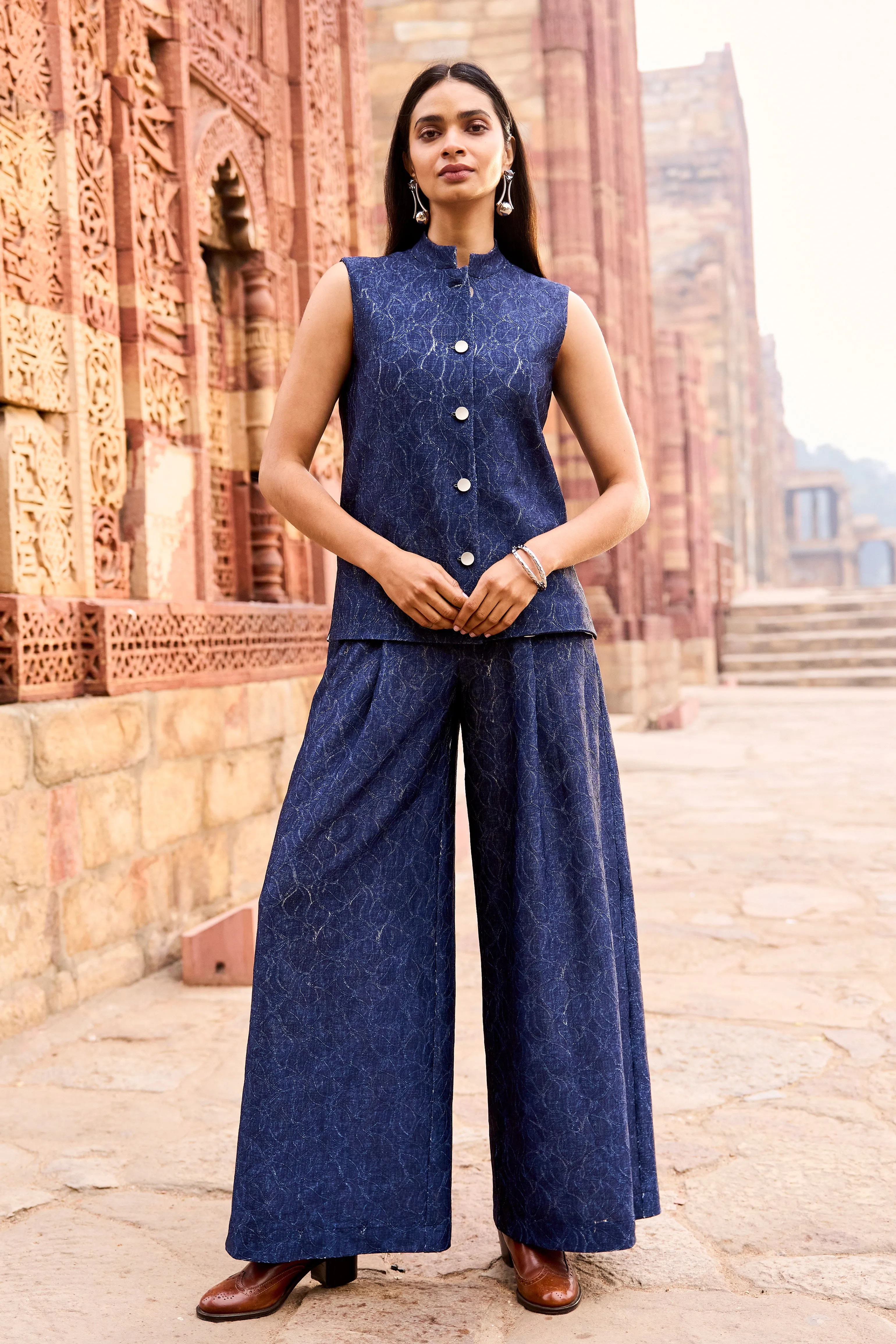 Denim Lace Waistcoat and Pant Set
