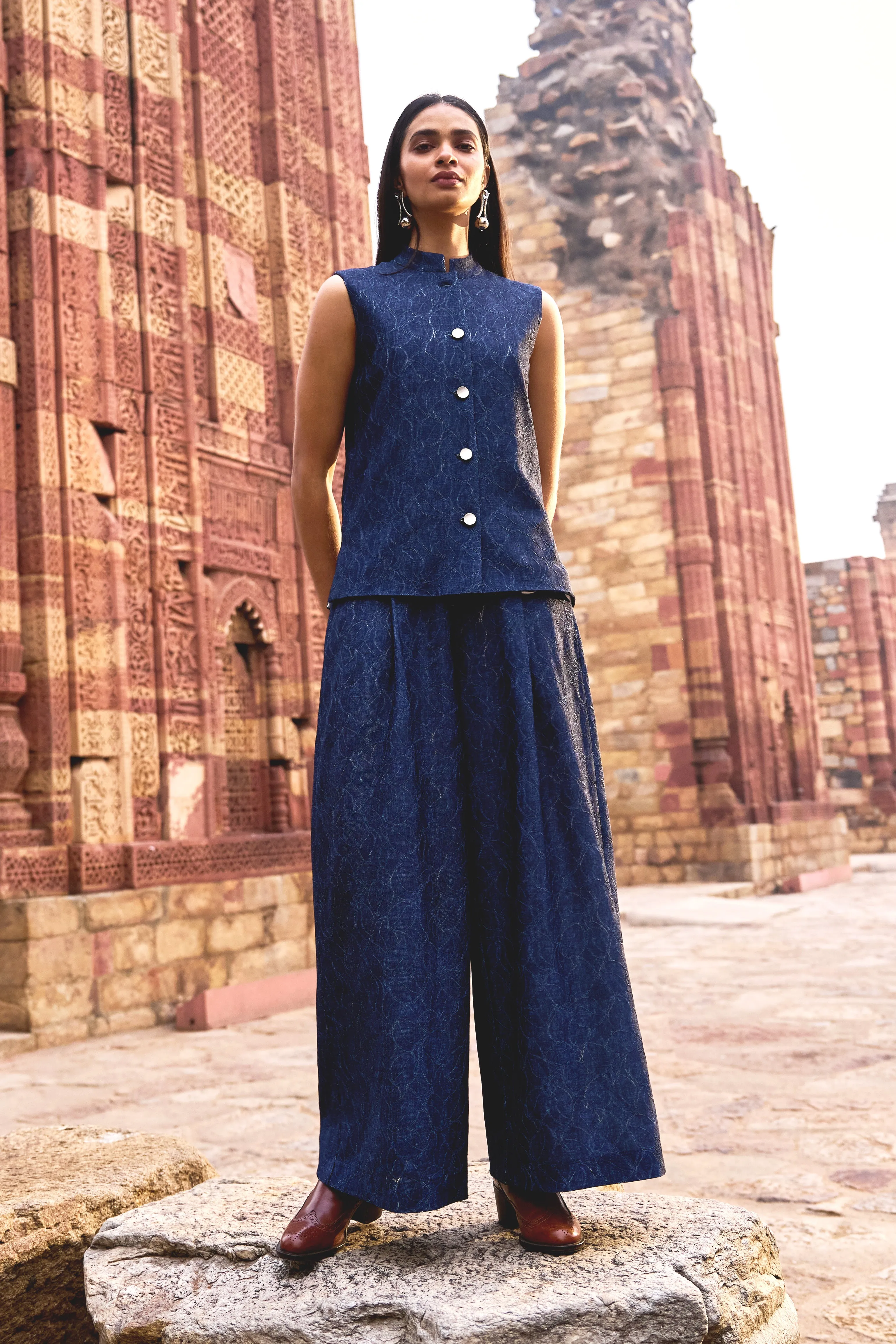 Denim Lace Waistcoat and Pant Set