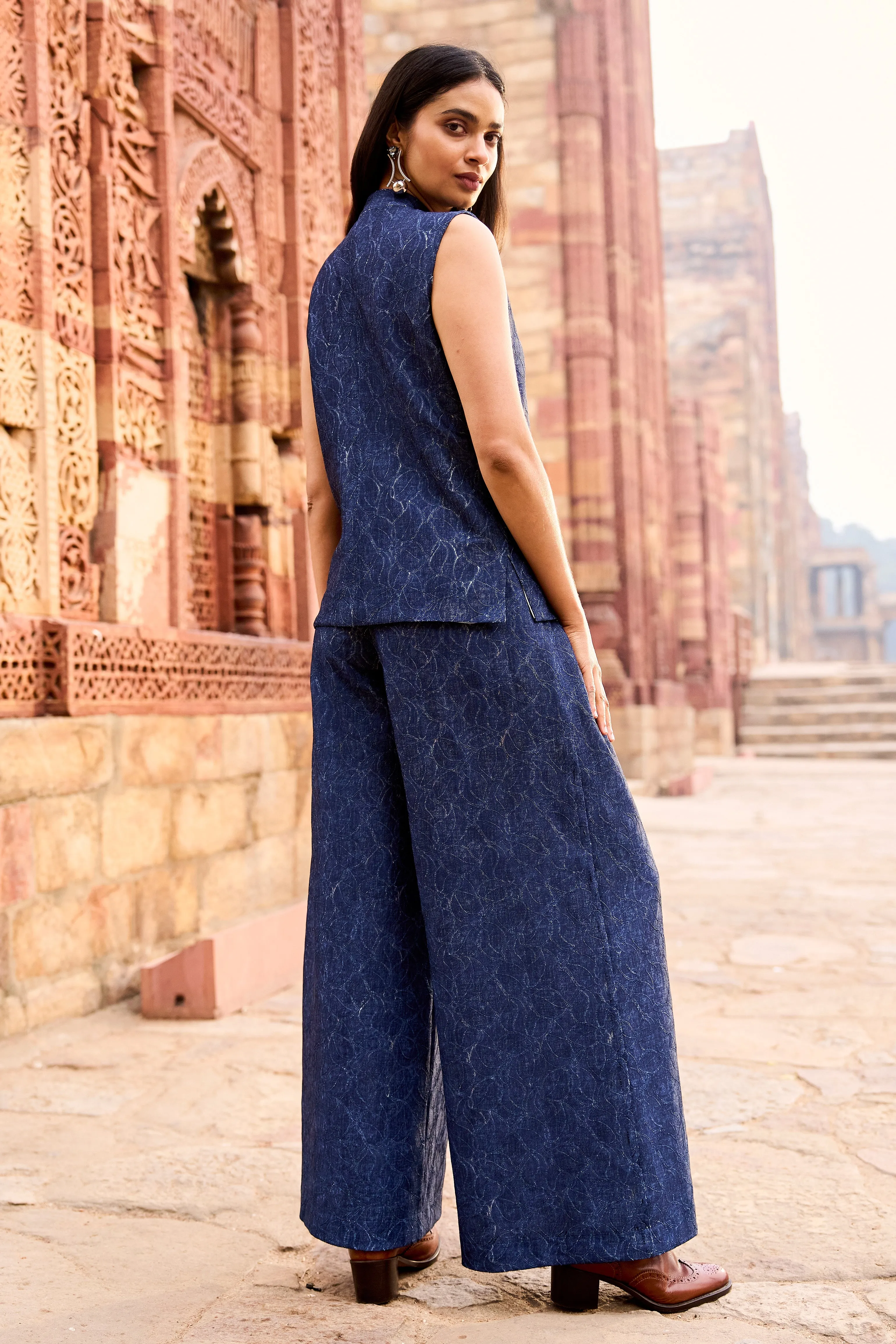 Denim Lace Waistcoat and Pant Set