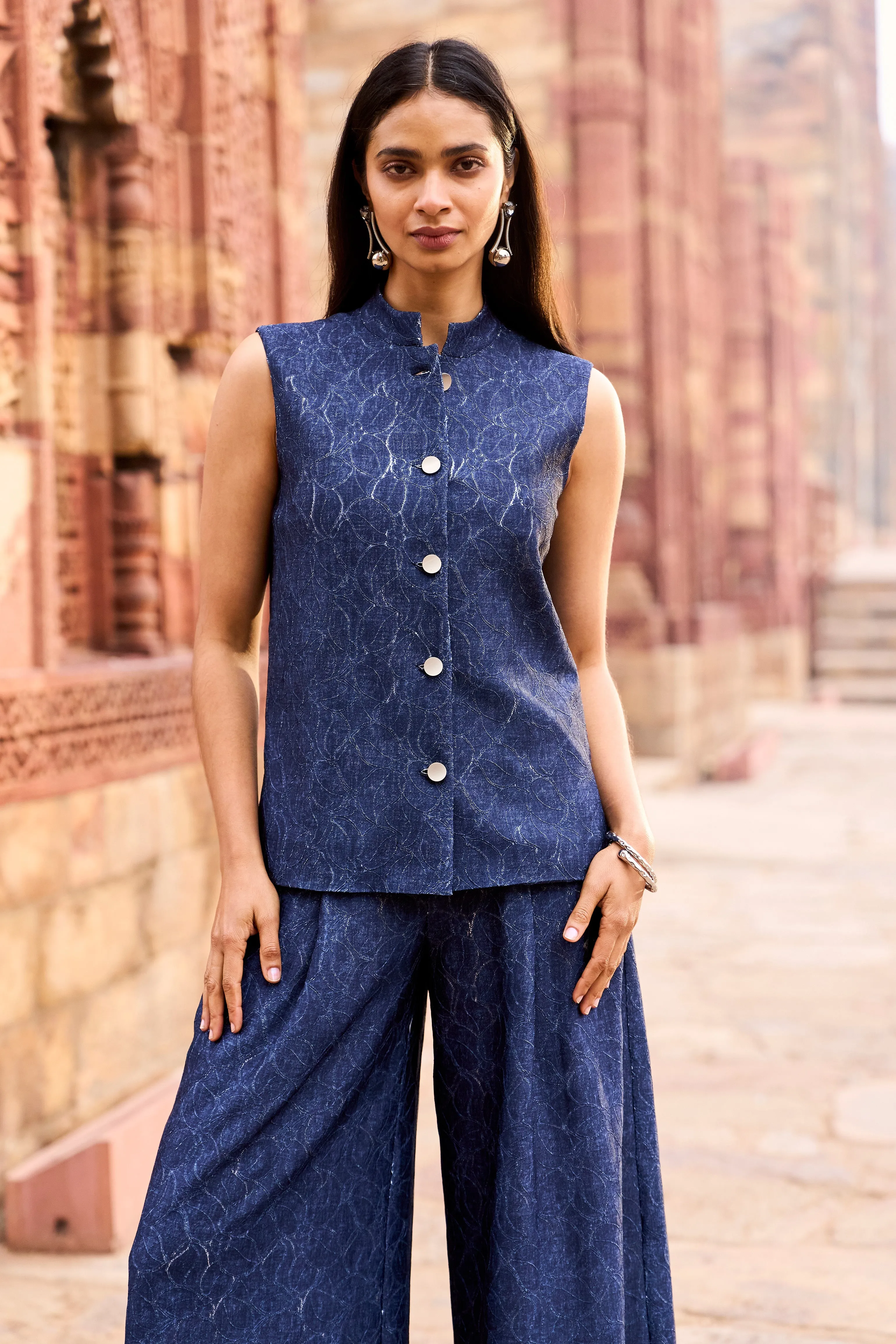 Denim Lace Waistcoat and Pant Set