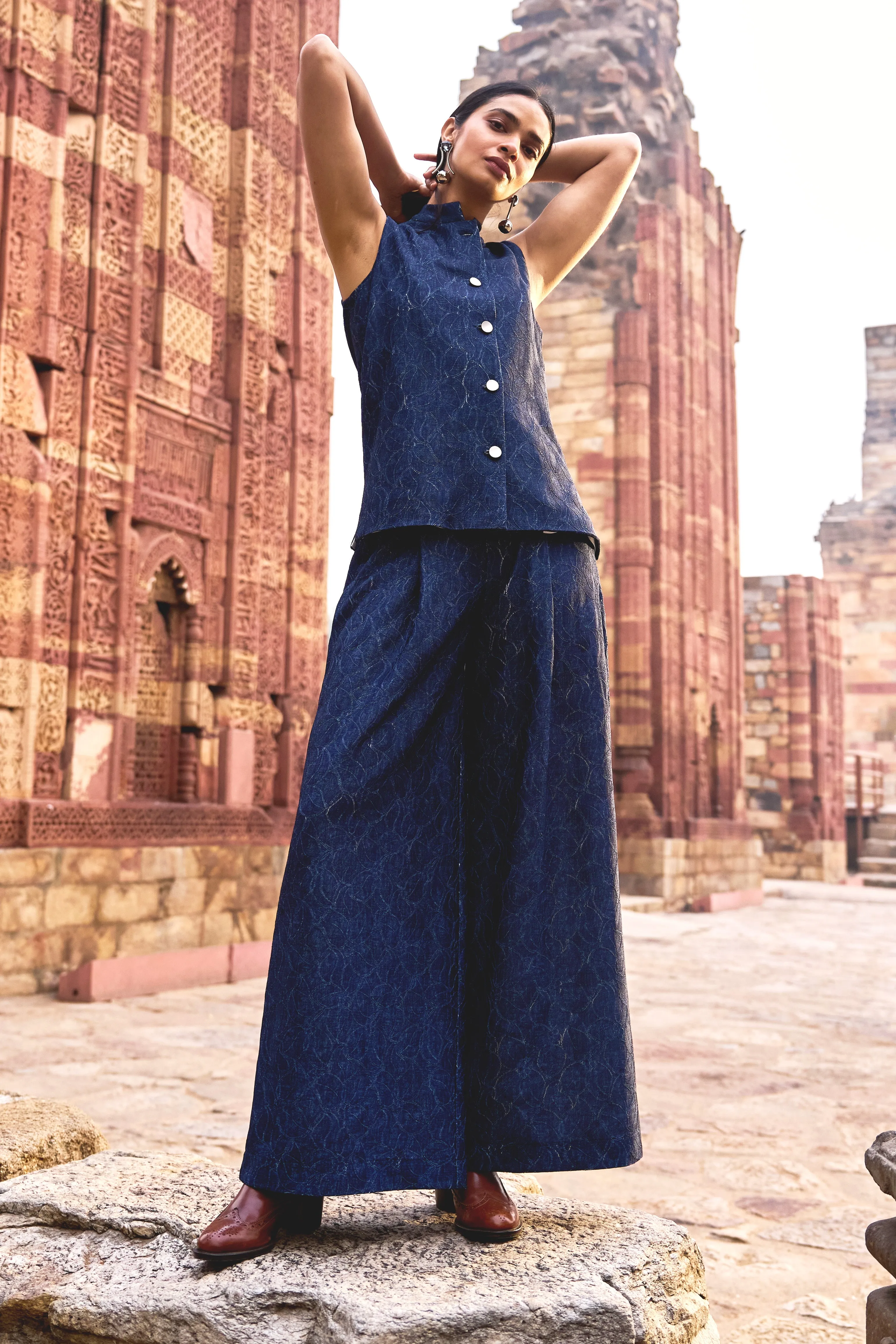 Denim Lace Waistcoat and Pant Set