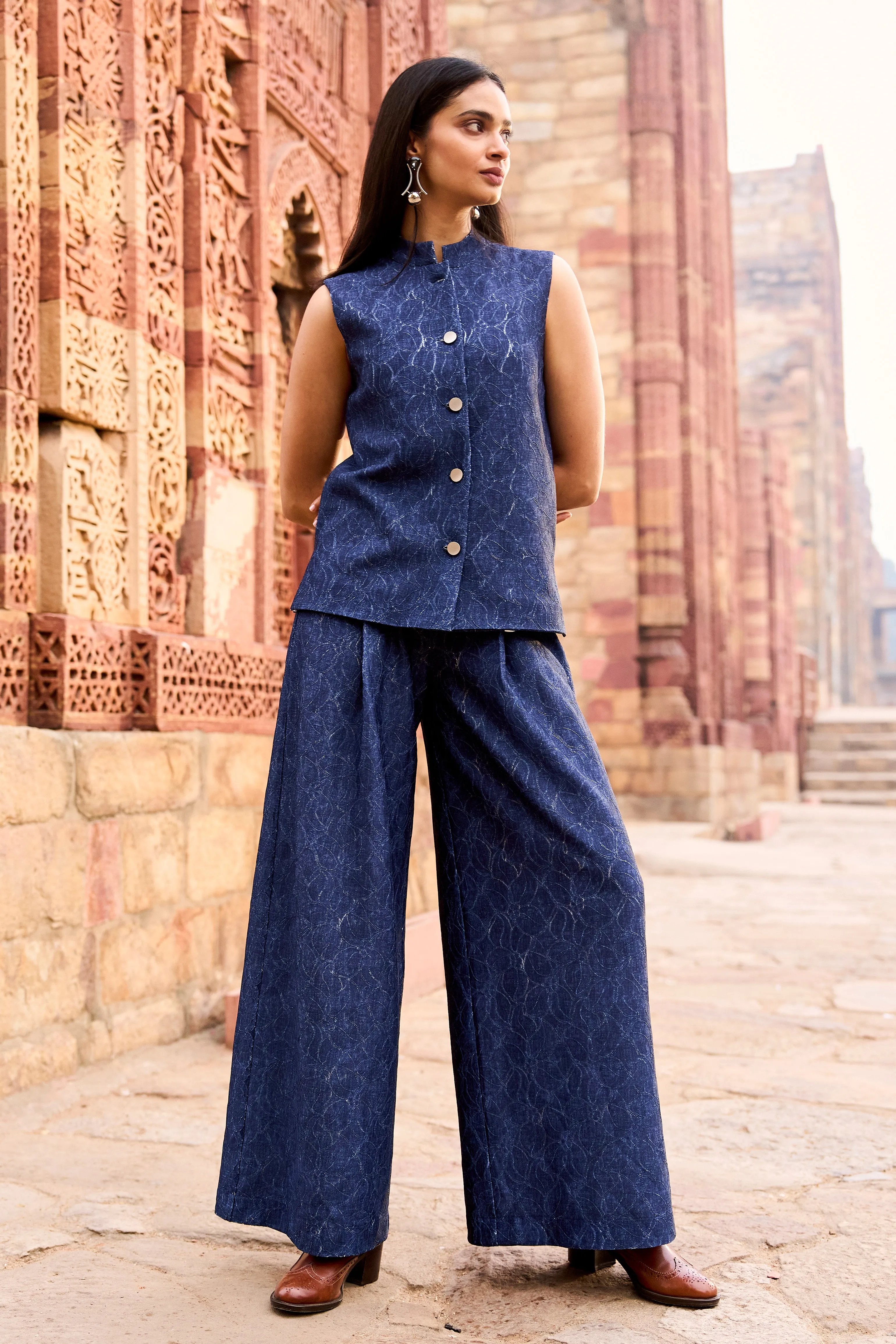 Denim Lace Waistcoat and Pant Set
