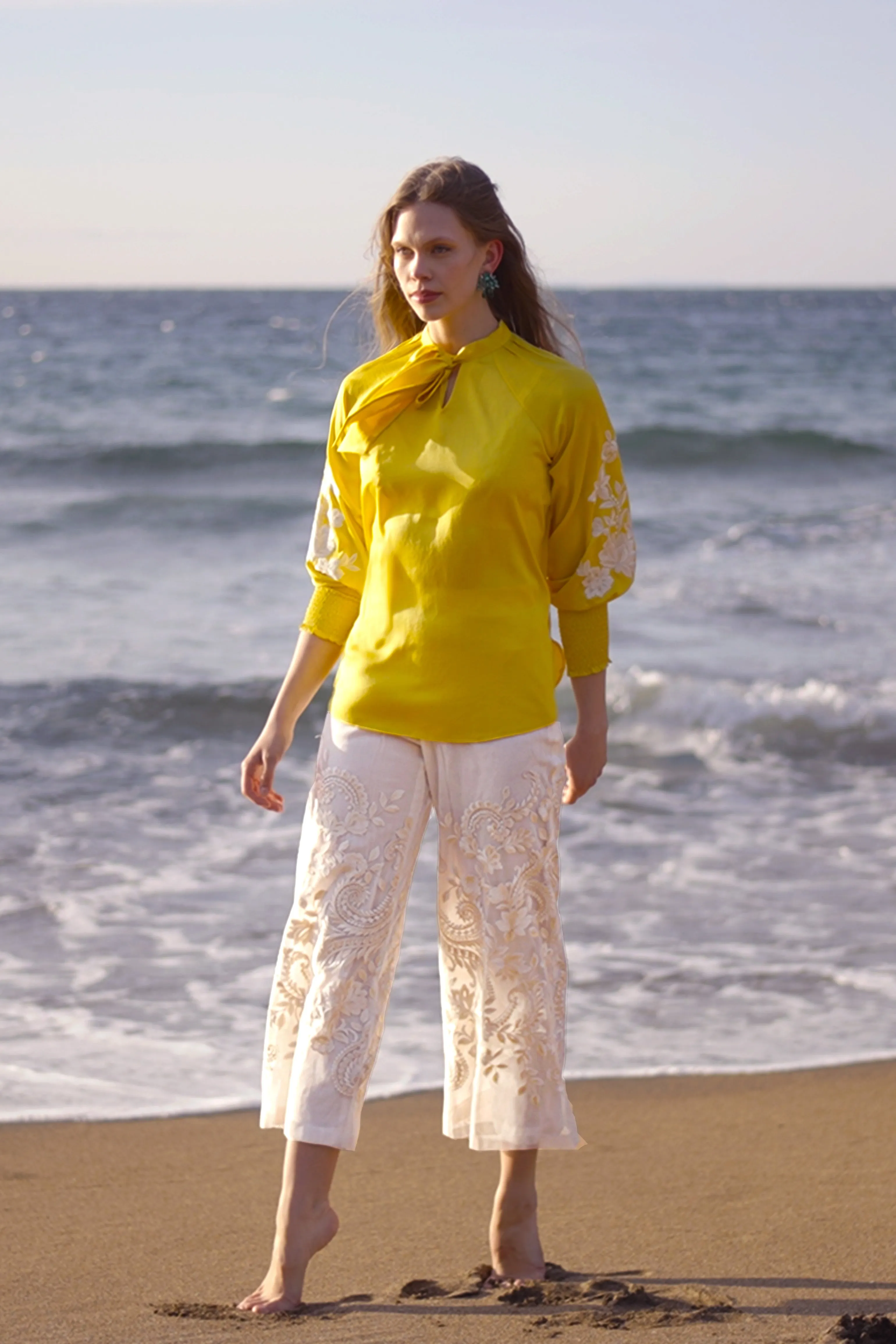 Embroidered Ivory Culotte