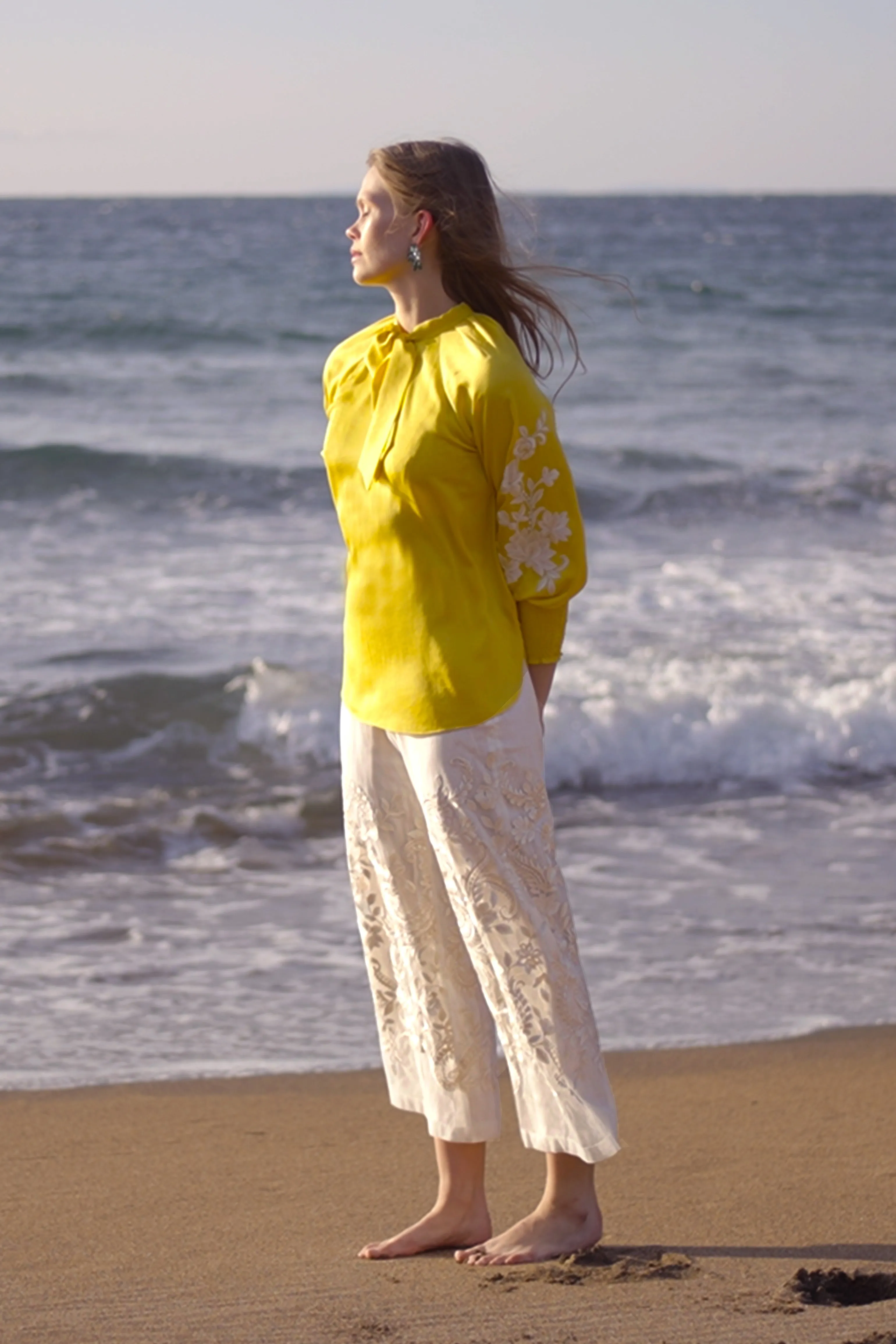 Embroidered Ivory Culotte