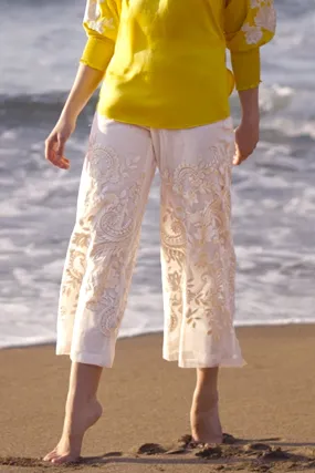 Embroidered Ivory Culotte