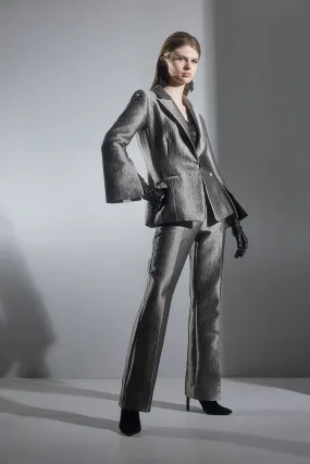 Metallic Jacquard Zip Front Trousers