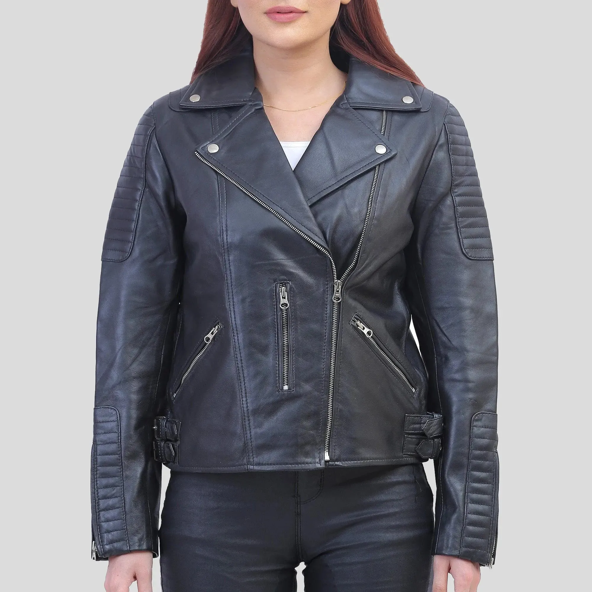 Women Asymmetrical Black Leather Jacket