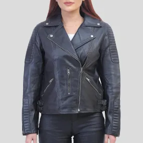Women Asymmetrical Black Leather Jacket