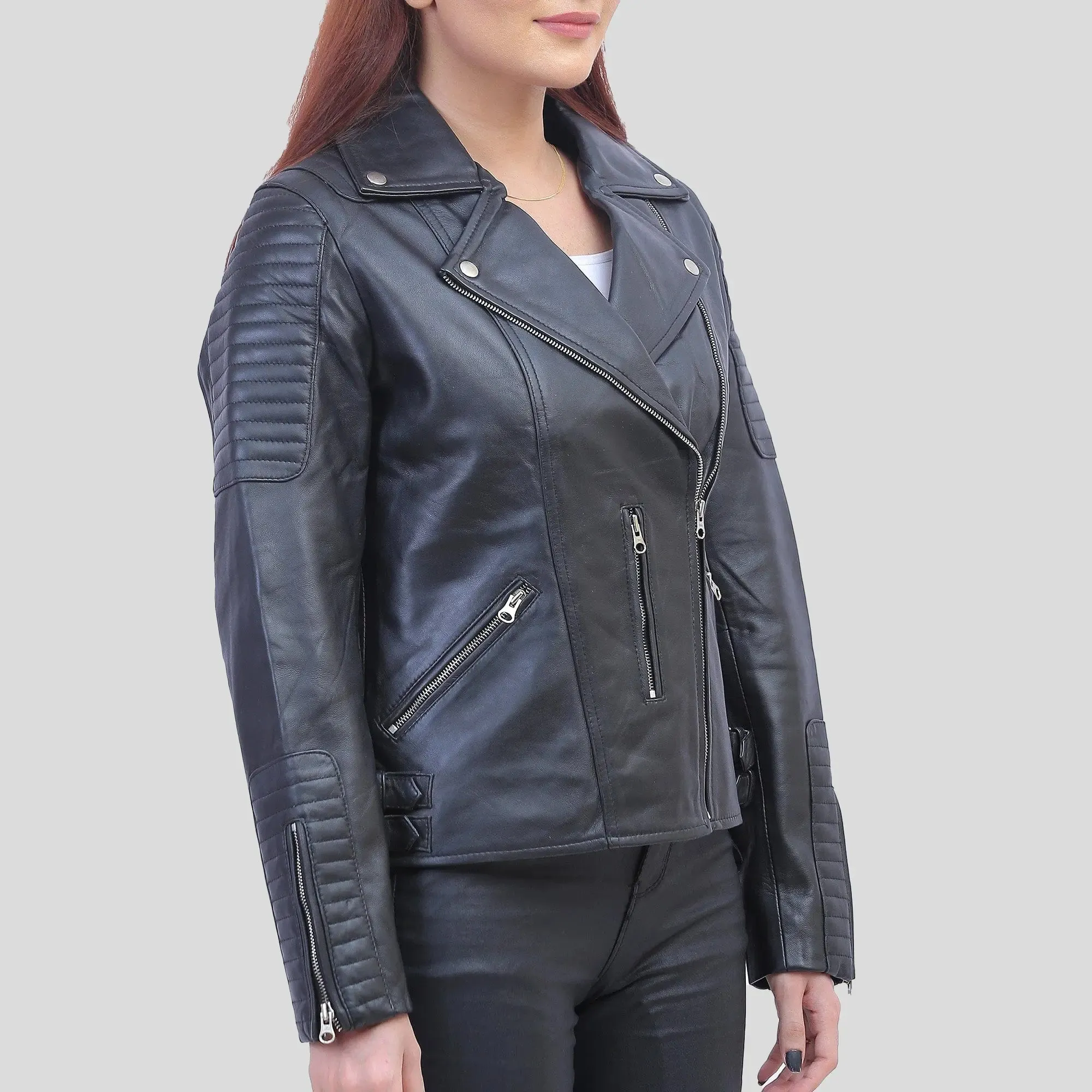 Women Asymmetrical Black Leather Jacket