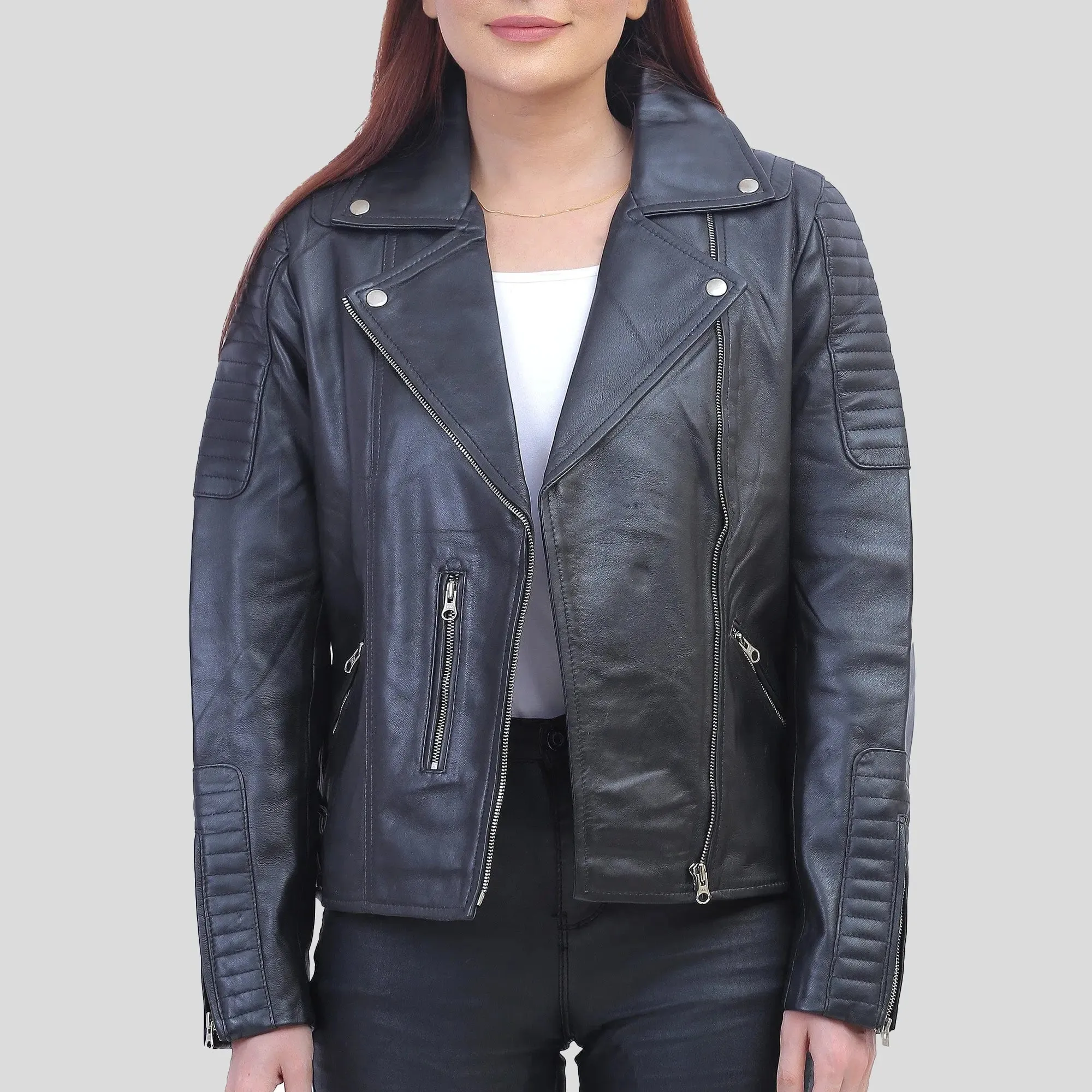 Women Asymmetrical Black Leather Jacket