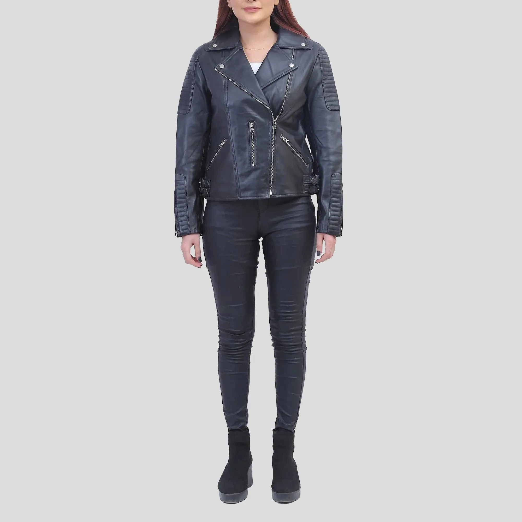 Women Asymmetrical Black Leather Jacket